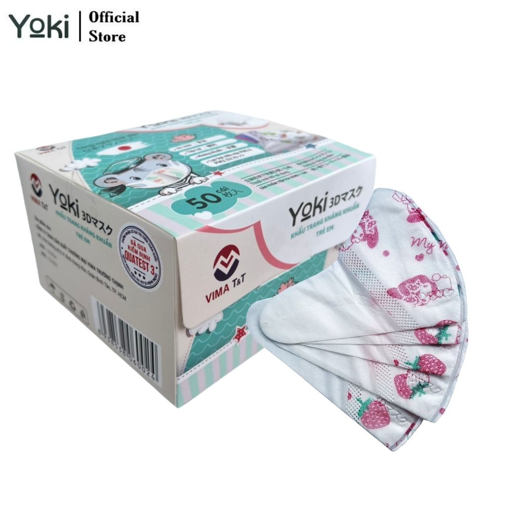 Hộp 50 Chiếc Khẩu Trang Trẻ Em 3D Yoki Kháng Khuẩn Chống Bụi Mịn PM2.5 Dành Cho Trẻ 4 Đến 12 Tuổi