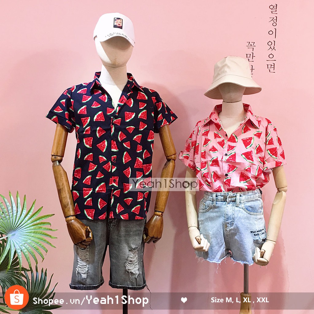 [Yeah1Shop]- Áo sơ mi trái cây dưa hấu (có size to) - SMTC