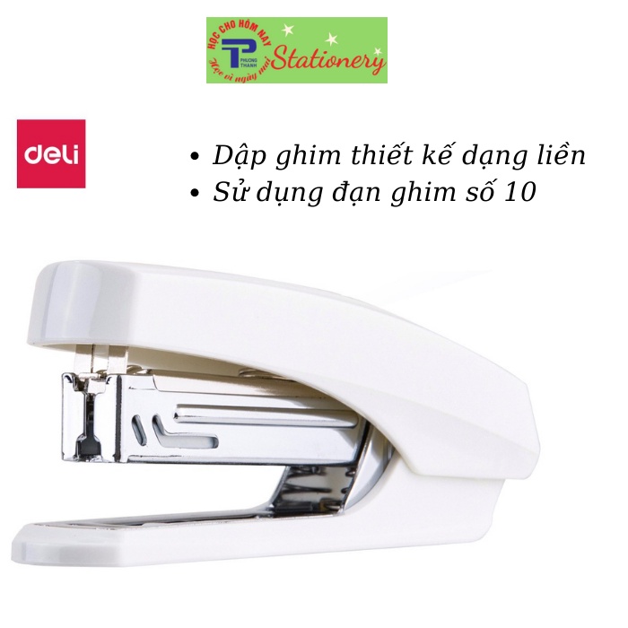 Dập ghim #10 Deli, 15 trang, trắng, đen dùng cho học sinh, văn phòng - 1 cái E0238