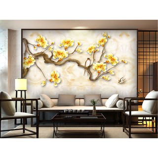 Tranh dán tường 3D cành mai vàng BINBIN H89 (Kích thước: tuỳ chọn)