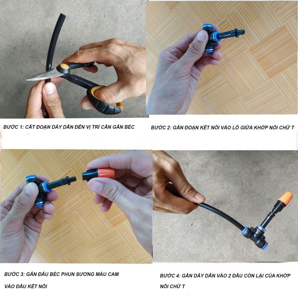 Trọn bộ phun sương 10 béc cam chỉnh được tia nước cho vườn cây vườn rau vườn lan không cần máy bơm - MHL