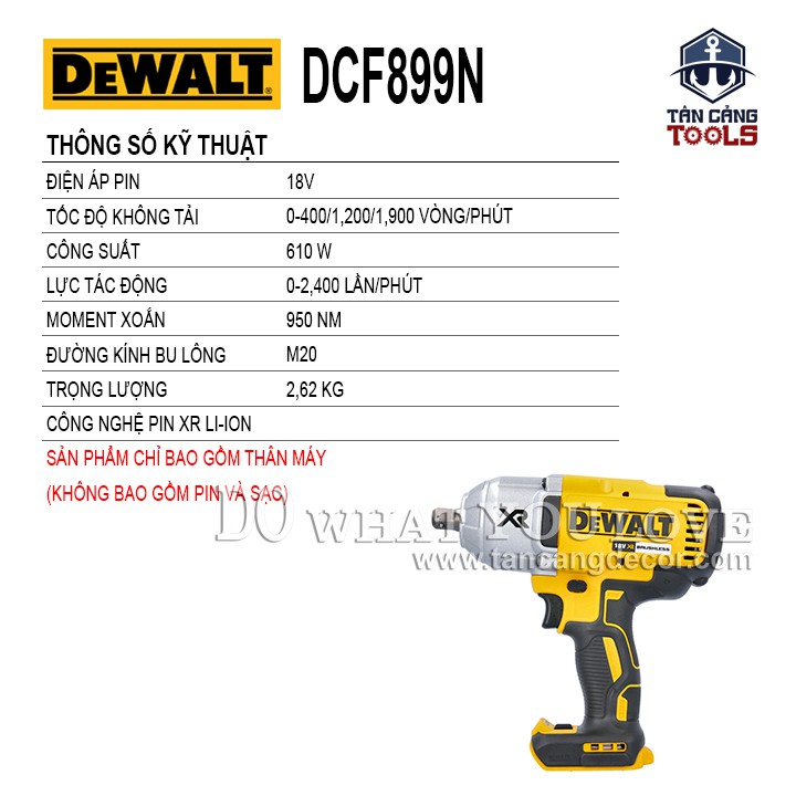 Máy Siết Bu Lông Dùng Pin DeWalt 18V DCF899N 1/2 Inches ( Thân Máy )