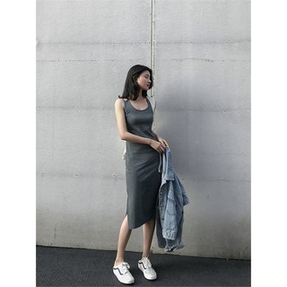 Ảnh thật ở cuối-Đầm thun đan dây lưng Ulzzang