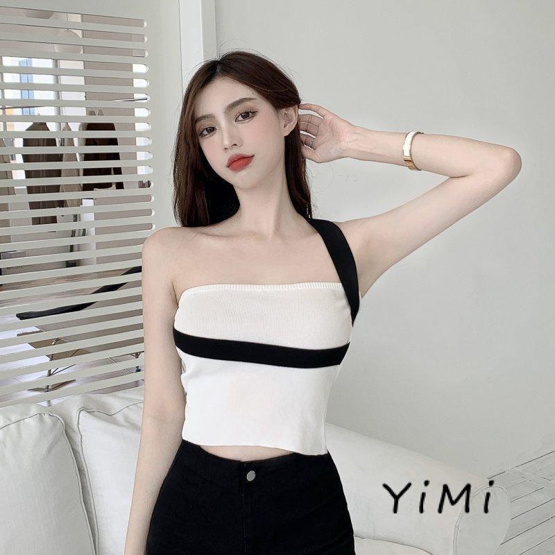Áo Croptop Hai Dây Màu Sắc Tương Phản Thời Trang Mùa Xuân Cá Tính Dành Cho Nữ