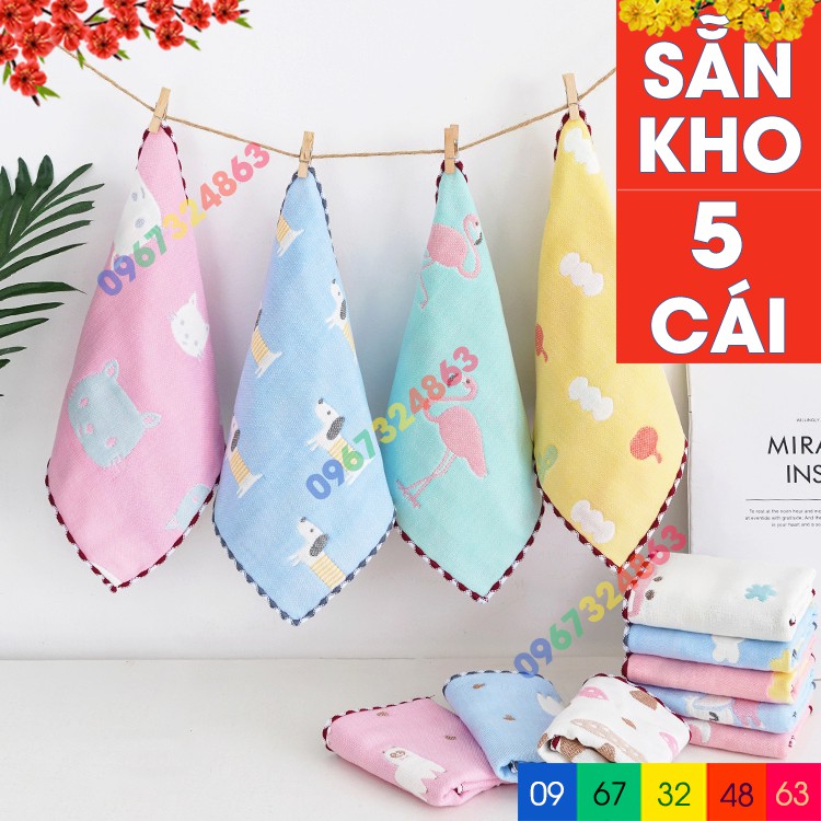 Sét 5 khăn sữa SỢI TRE 4 LỚP SIZE TO MOLA CAO CẤP cho bé