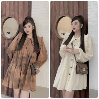 Đầm babydoll nhung cổ bèo