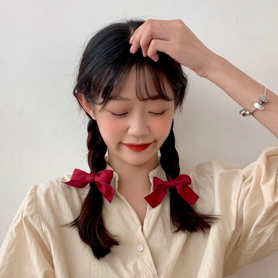Dây buộc tóc nơ satin màu trơn đơn giản phong cách Hàn Quốc thời trang cho nữ