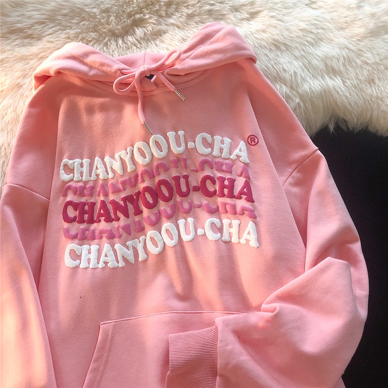 Áo hoodie ZHELIHANGFEI dài tay dáng rộng in họa tiết cá tính trẻ trung