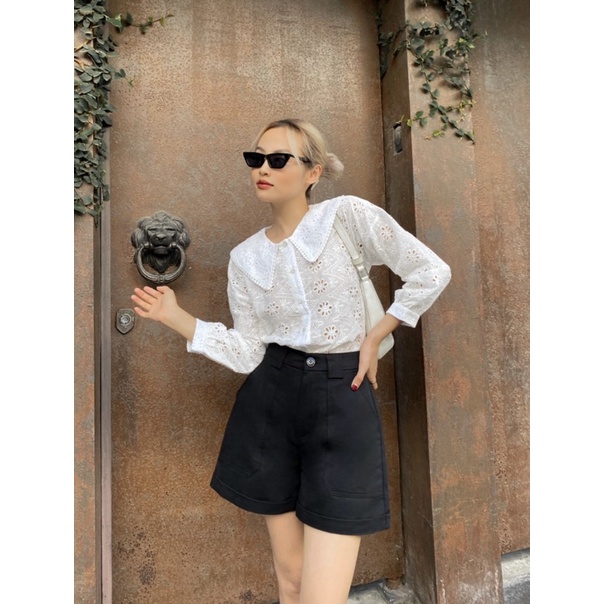 Sibling House - Áo tay vải hoạ cổ nhọn Annie shirt