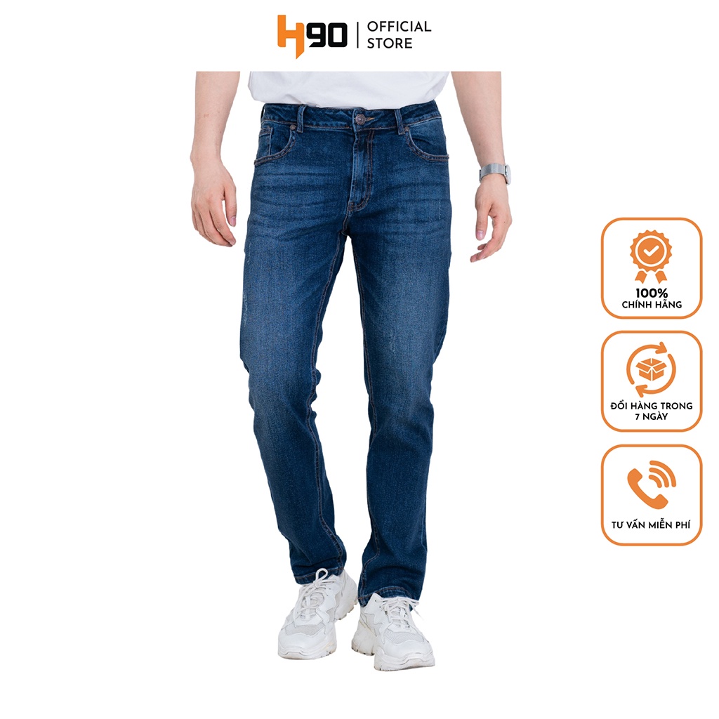[Mã SRBACK010912 hoàn 20K xu đơn 50K] Quần jean nam H90 dáng slimfit màu xanh đậm chất bò co giãn HTRJ001