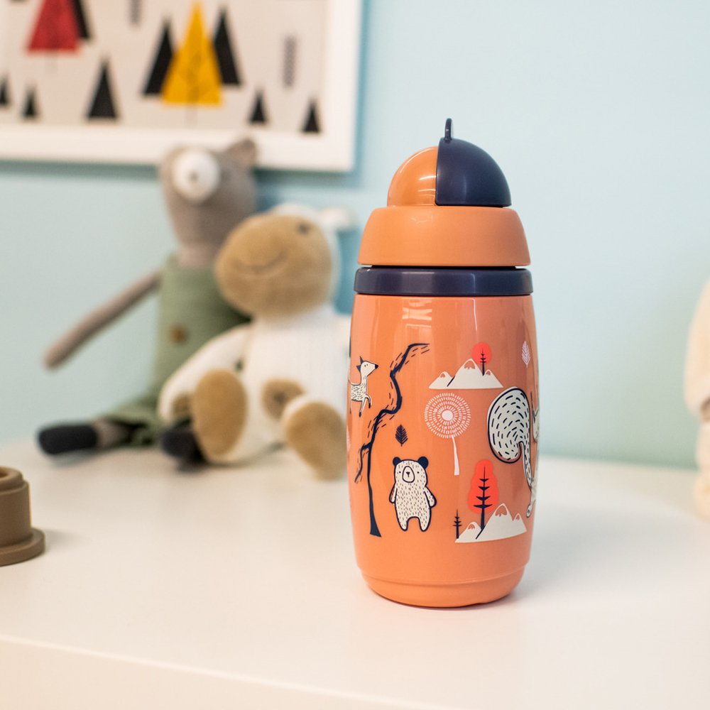 Bình uống nước giữ nhiệt có ống hút kháng khuẩn chống tràn, chống sặc cho bé Tommee Tippee SuperStar 226ml – Hồng