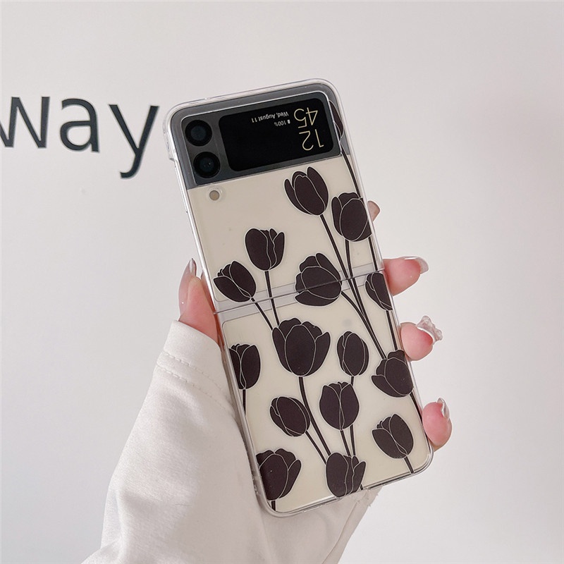 Ốp Điện Thoại PC Cứng Trong Suốt Chống Sốc Hình Hoa Tulip Cho Samsung Galaxy Z Flip 3 5G Z Flip3 Zflip3 Samsung Z Flip3