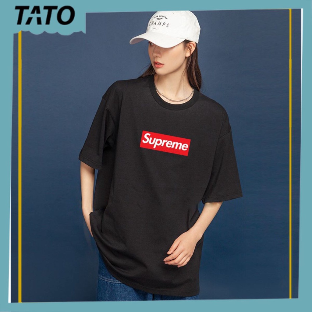 Áo Thun Unisex Cotton Tay Lỡ Form Dáng Rộng In Chữ Supreme Thời Trang Nam Nữ