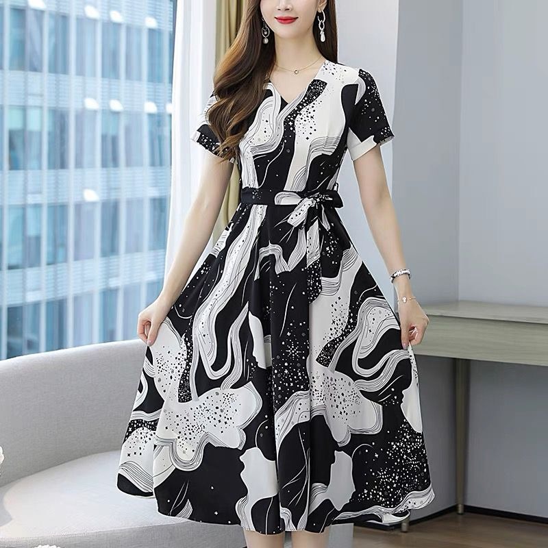 Đầm Hoa Cổ Chữ V Dáng Rộng Màu Sắc Thời Trang Cho Nữ