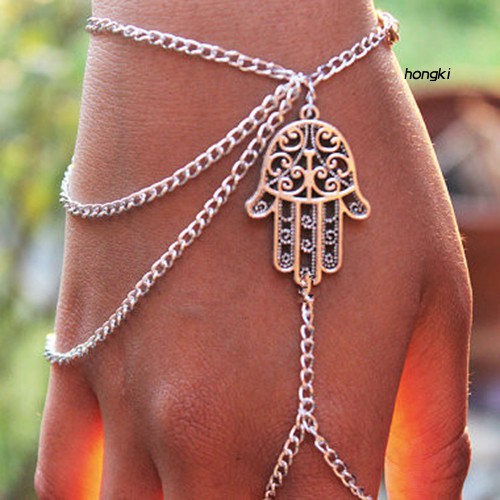 Vòng tay phối nhẫn mặt hình bàn tay hamsa độc đáo thời trang cho nữ