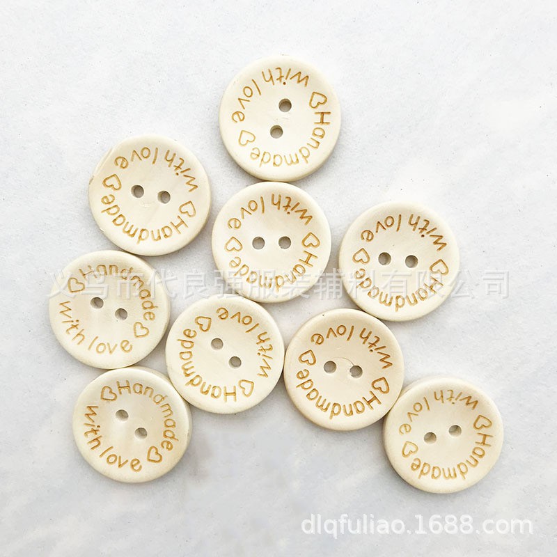 Cúc Gỗ Tròn Viễn Chữ Handmade size 15mm (10 chiếc/gói)