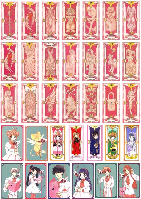 56 sticker lá bài clow sakura màu hồng có đề can bóc dán