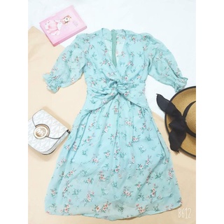 Đầm voan hoa xoắn eo