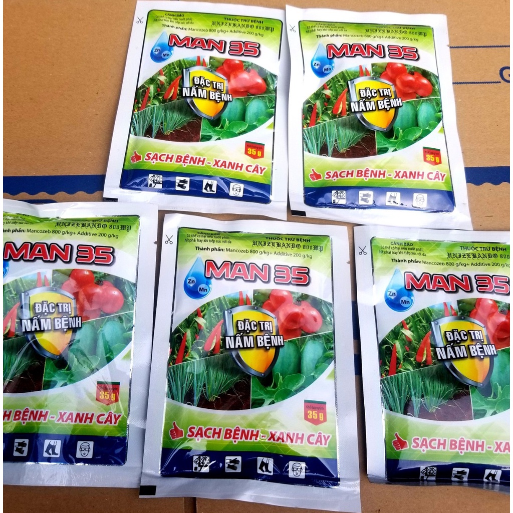 Thuốc trừ nấm bệnh hại cây trồng Man35, Mancozeb xanh. trừ đốm lá, vàng lá, rỉ sắt, sương mai