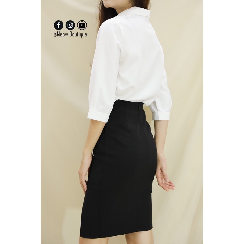 [Hình thật tự chụp] Sơ mi tay lửng công sở Meow Boutique
