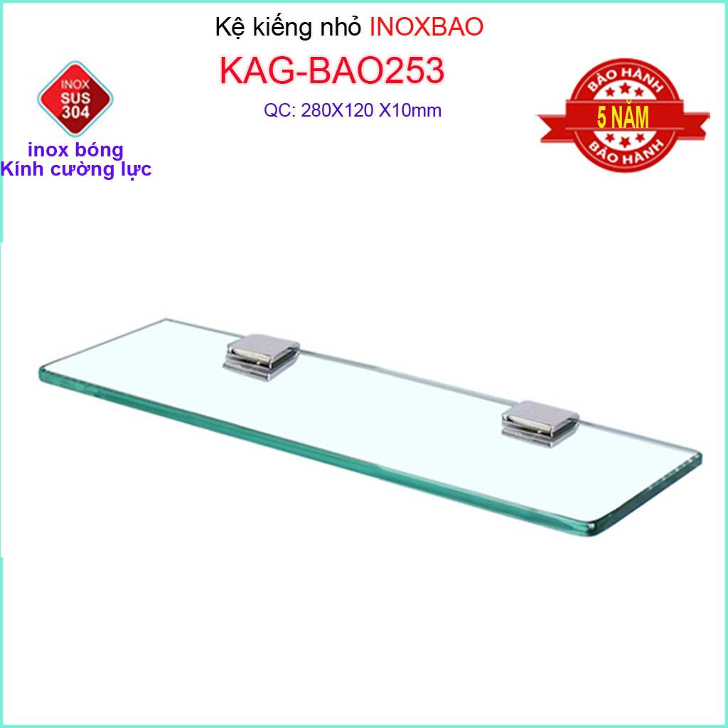 Kệ kính Inox Bảo KAG-BAO253, Kệ kiếng cường lực dài 28x12 cm dễ vệ sinh sang trọng tiện dụng thiết kế tuyệt đẹp