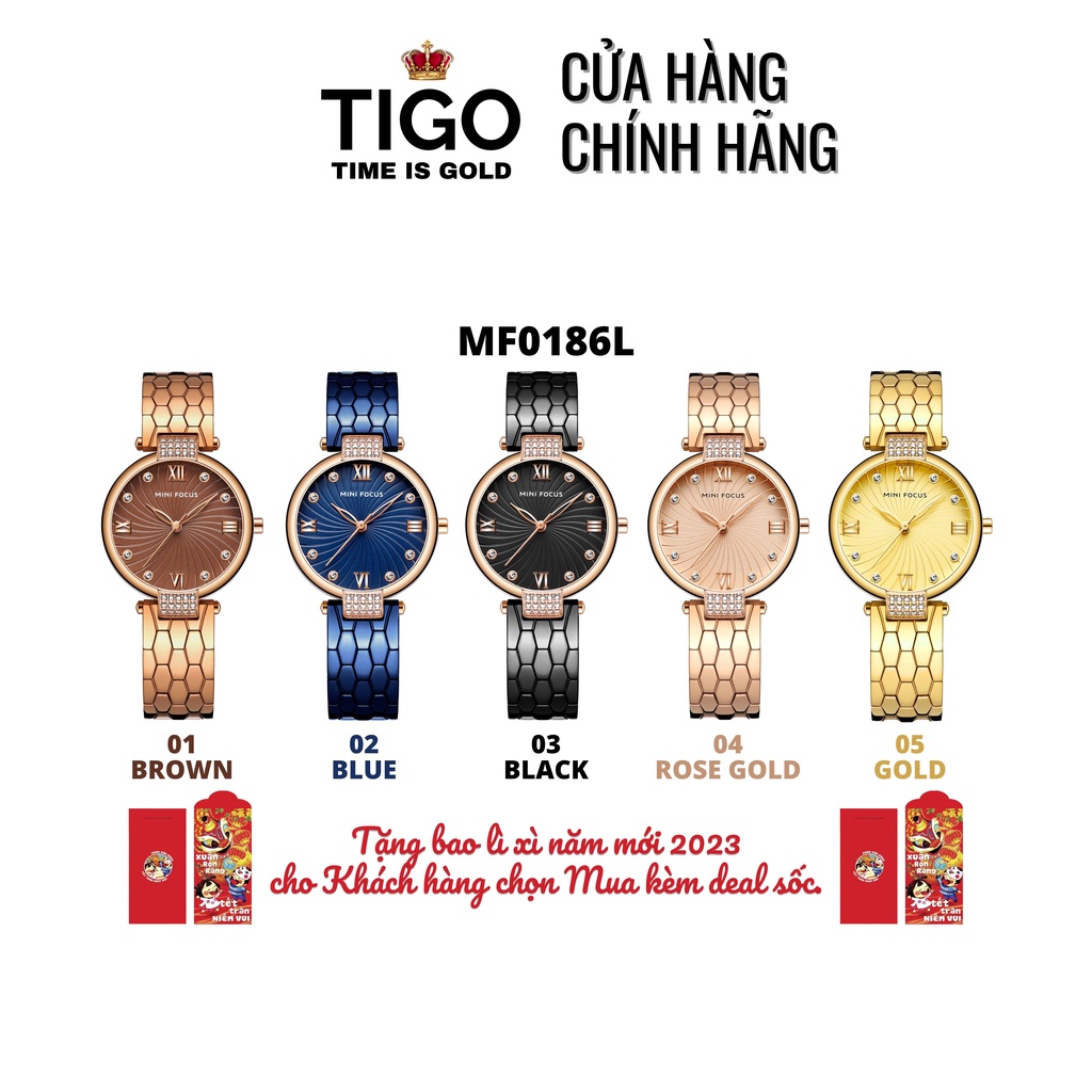 Đồng Hồ Nữ MINI FOCUS MF0186L.04 Dây Thép Vàng Hồng Viền Thép Không Gỉ Cao Cấp Mặt Tròn Đường Kính 33mm Chống Nước