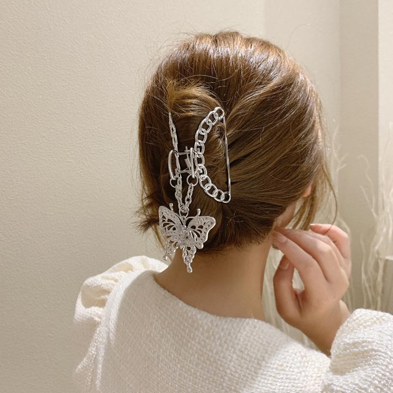 1 Elegance Temperament Women Hair Clip Metal Hollow Hair Claw Butterfly Pendant Kẹp Tóc Thời Trang Vintage