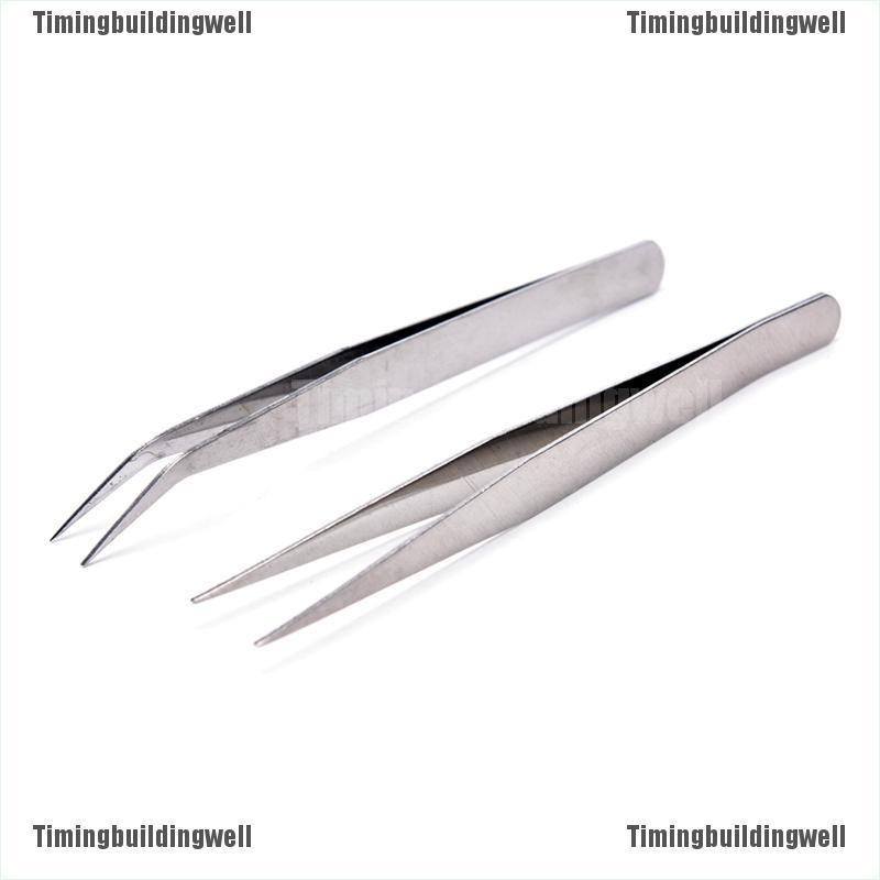 Bộ 2 nhíp đầu thẳng + đầu khuỷu tay bằng thép không gỉ chuyên dụng trang điểm/may vá
