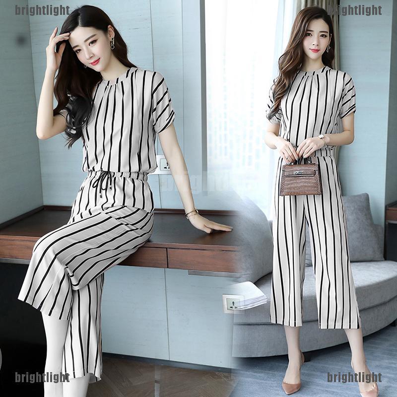 Bộ Quần Áo Kẻ Sọc Thời Trang Năng Động Cho Nữ