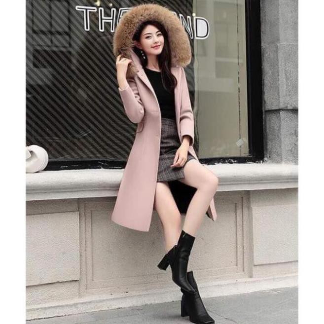 Áo Khoác Dạ Dài Phối Nón Cao Cấp Túi Chéo Phối Đai 3 Nút Dọc 2 Lớp Siêu Ấm