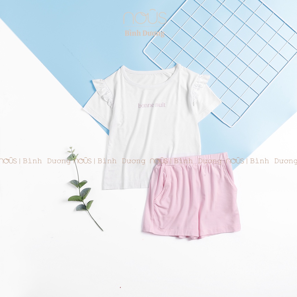 Bộ quần áo trẻ em nous kids bé gái cộc tay hồng trắng từ 2 đến 5 tuổi - Nous Bình Dương