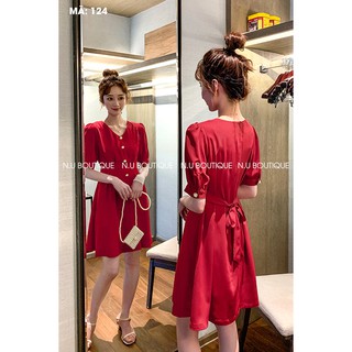 Đầm Đi Tiệc Cổ V Phối Nút - NU124