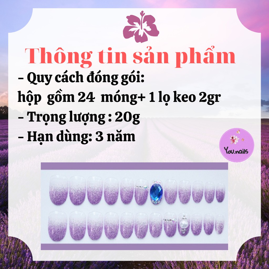 Set 24 Móng Giả/ Móng Tay Giả Đính Đá Cao Cấp Kèm Keo (Mã QC-45 )