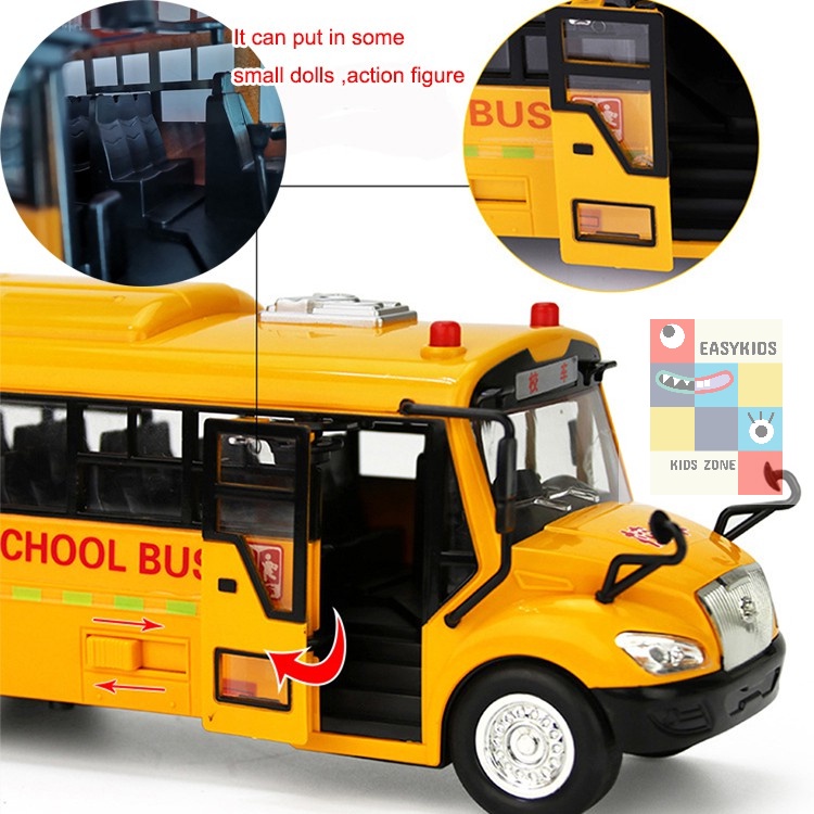 Đồ Chơi Ô Tô Xe Buýt School Bus EASYKIDS Cho Trẻ Em Mở Các Cửa, Có Đèn, Âm Thanh