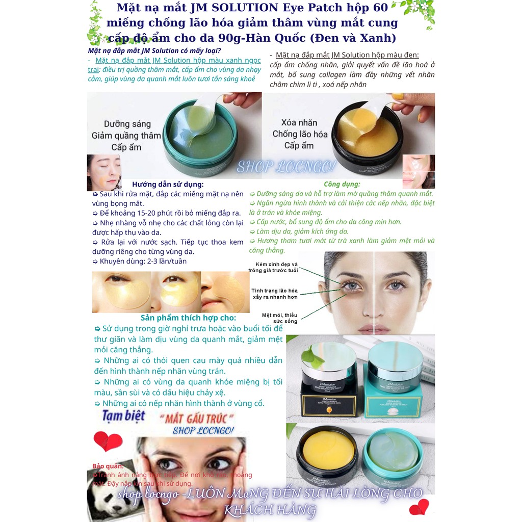 Mặt nạ mắt JM SOLUTION Eye Patch hộp 60 miếng chống lão hóa giảm thâm vùng mắt cung cấp độ ẩm -Hàn Quốc by Shop LocNgo