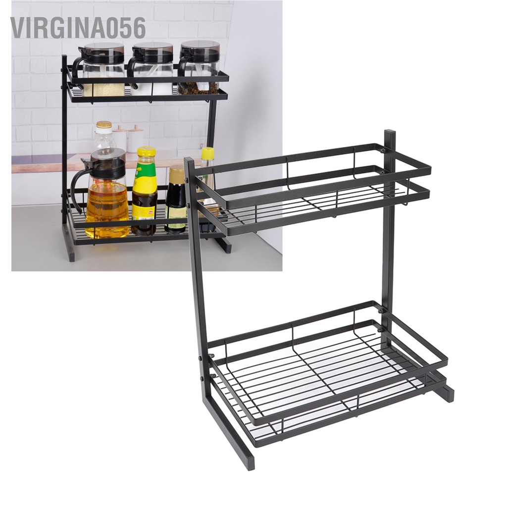 Có thể bán buôn Giá để gia vị Màu đen Thiết kế hai lớp đơn giản  thanh lịch nhà bếp bằng sắt đựng Virgina056 Hàng giao ngay