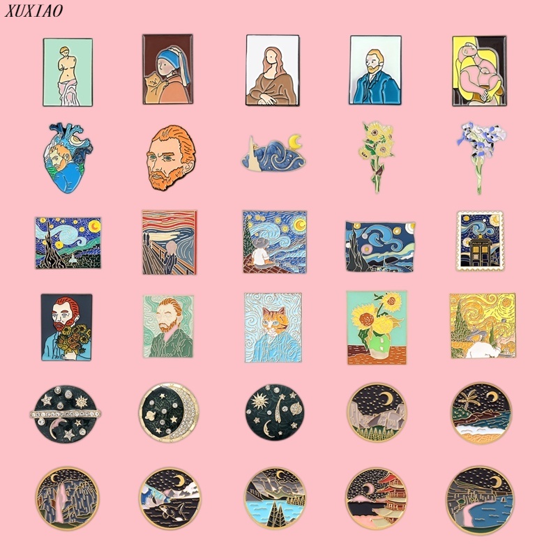 Ghim Cài Áo Hình Tranh Sơn Dầu Van Gogh 32 Phong Cách Làm Quà Tặng Cho Bạn Bè
