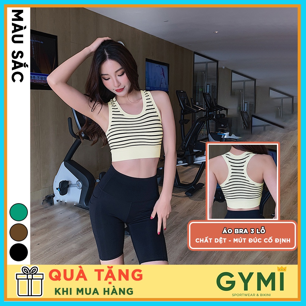 Áo bra tập gym yoga nữ GYMI AL41 dáng áo ba lỗ thể thao kèm mút ngực cố định vân kẻ ngang nâng đỡ thấm mồ hôi
