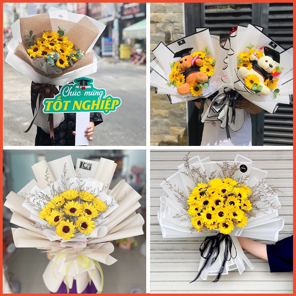 Bó hoa hướng dương kèm gấu bông làm quà tặng dịp lễ tốt nghiêp ý nghĩa giá rẻ siêu đẹp TpHCM
