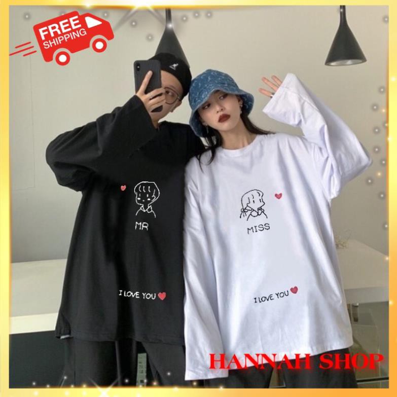 Ảnh thật - Áo thun tay dài form rộng couple thu đông phong cách Hàn Quốc ulzzang 'MISS - I LOVE YOU' - HANNAH SHOP Đẹp