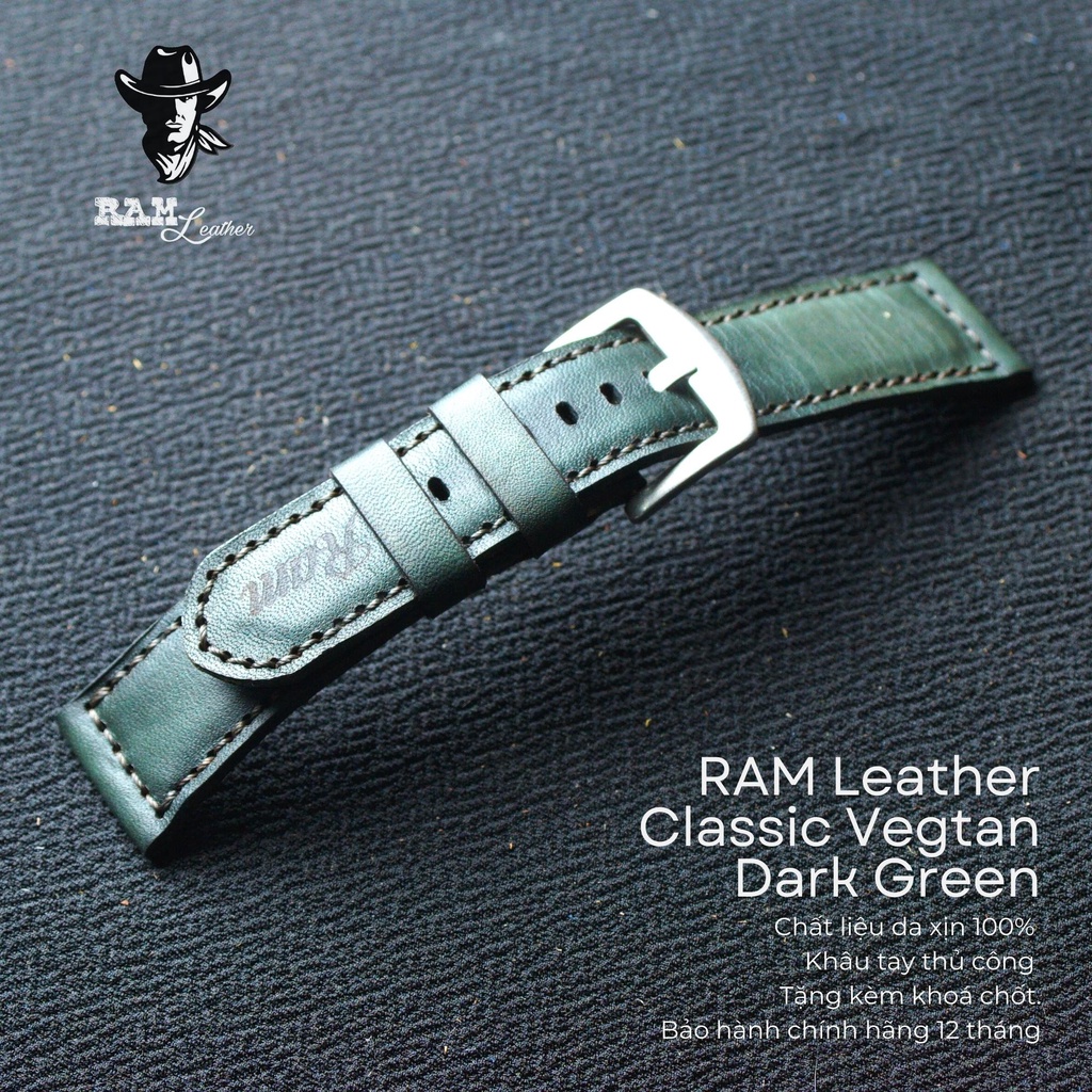 Dây Đồng Hồ AE 1200 WHD Da Bò Thật Bền Đẹp Vegtan Xanh Đậm - RAM Classic 1970