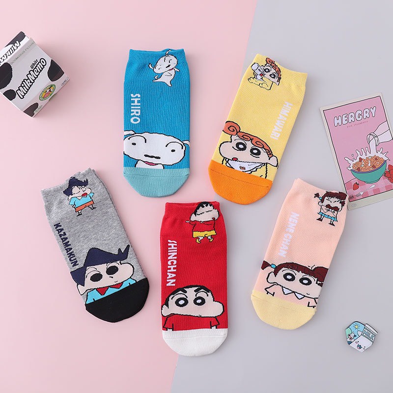Tất cổ ngắn nam nữ vớ hoạt hình cu shin mới cotton kháng khuẩn thấm hút mô hôi tốt MONEY VN074