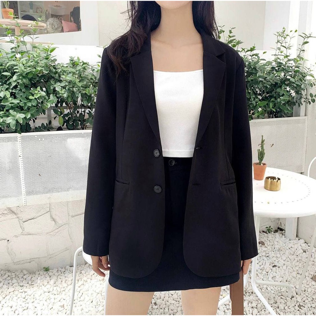 Áo Vest công sở Oversize màu Đen, blazer dáng suông rộng chất vải cao cấp kiểu hàn quốc TN1307-Dn