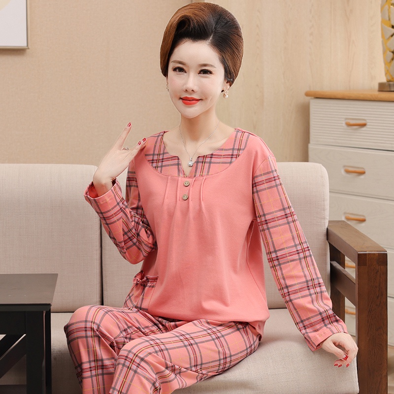 Bộ Đồ Ngủ Cotton Cổ Tròn Tay Dài Thời Trang Xuân Thu Dành Cho Nữ | BigBuy360 - bigbuy360.vn