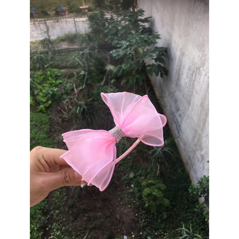 bờm cài tóc nơ voan xoắn bèo cho bé