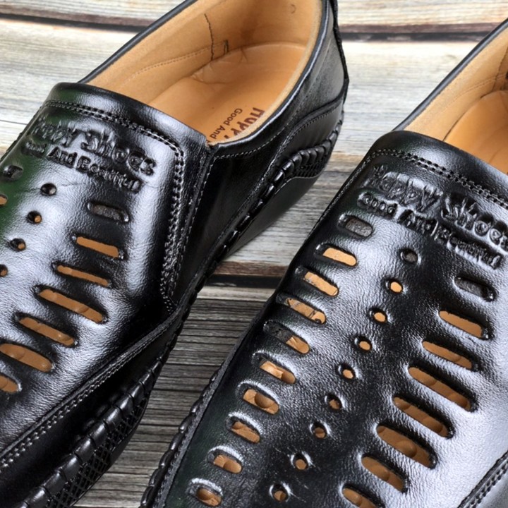 Giày lười nam Happyshoes da bò thật thiết kế mùa hè thoáng mát - HS710
