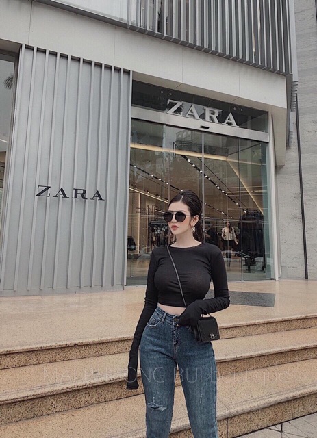Áo thun xin xin dài tay, Áo crop trơn dài tay chất bo zip dãn mạnh XX806 - NhiNhi Shop
