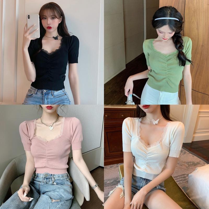 Áo Kiểu Tay Phồng Phối Ren Phong Cách Hàn Quốc Cho Nữ
