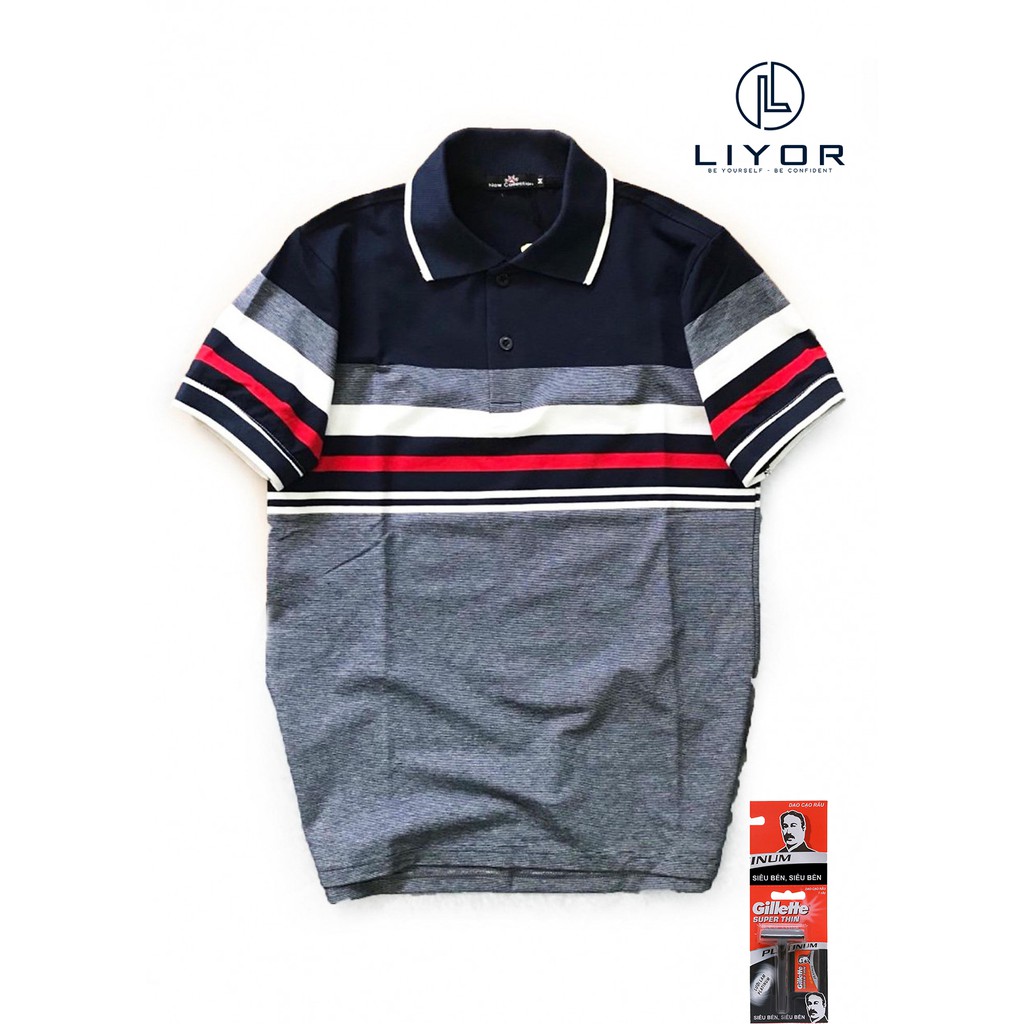 [MUA 1 TẶNG 1] Áo thun nam có cổ sọc ngay hai màu phù hợp với dáng người từ 50kg - 85kg (nhiều màu) Liyor | BigBuy360 - bigbuy360.vn