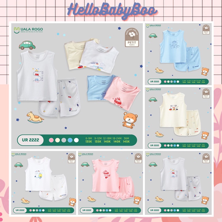 [UalaRogo 2222] Bộ Cộc Ba Lỗ Petit Siêu Mềm Mịn Cao Cấp Thấm Hút Tốt | In Hình Giao Thông | Bé Trai Bé Gái